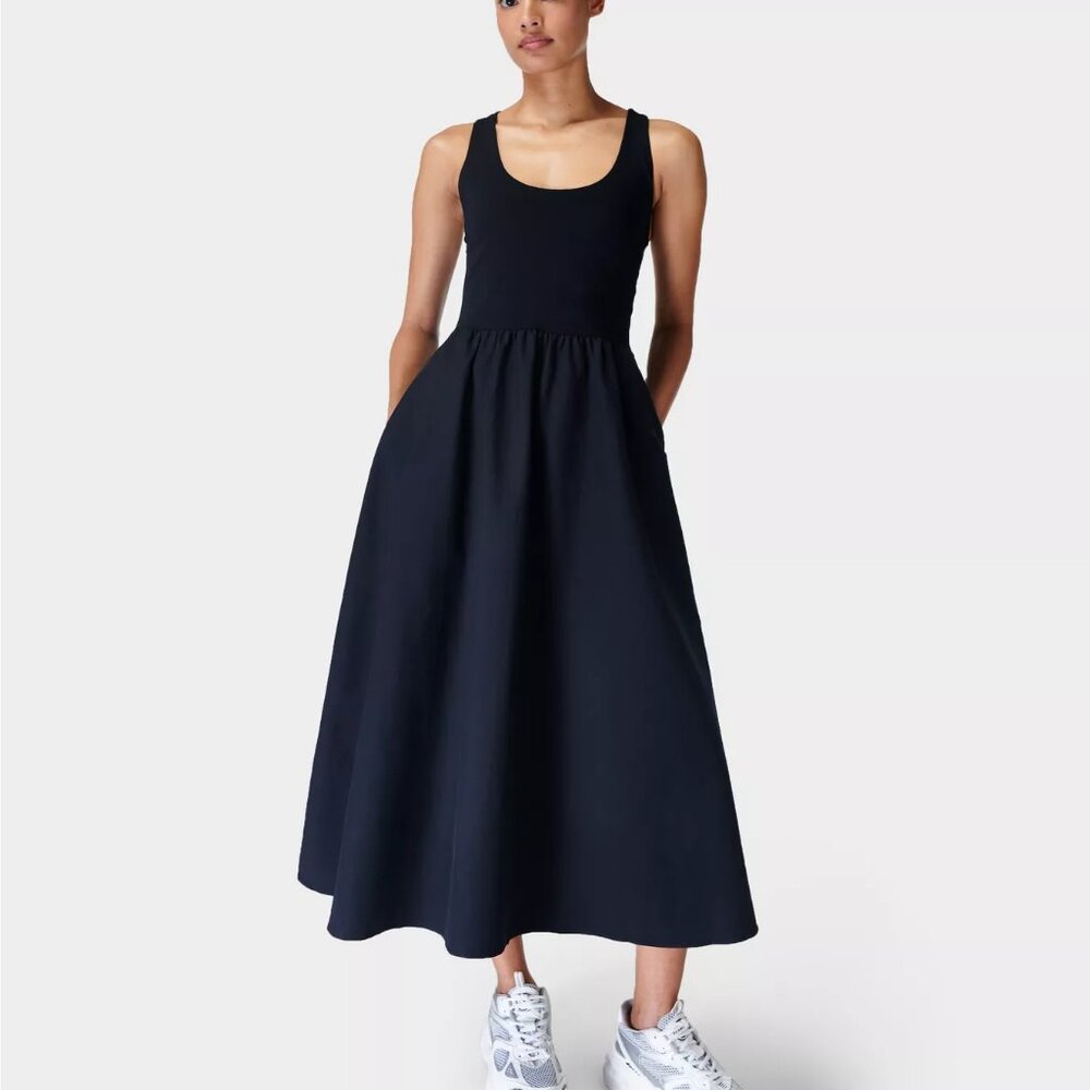 Sweaty Betty Explorer Ribbed Racer Dress Size 14 Black